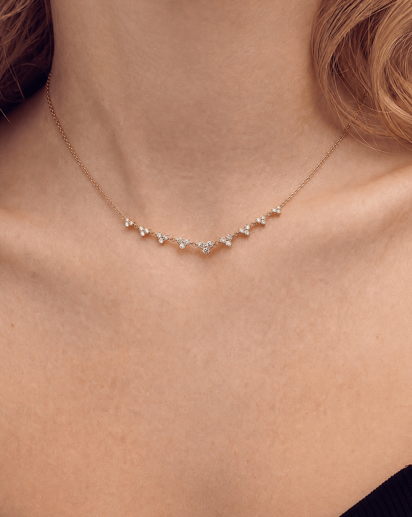 14K Rosette Lab Diamond Cluster Station Necklace - Nolita