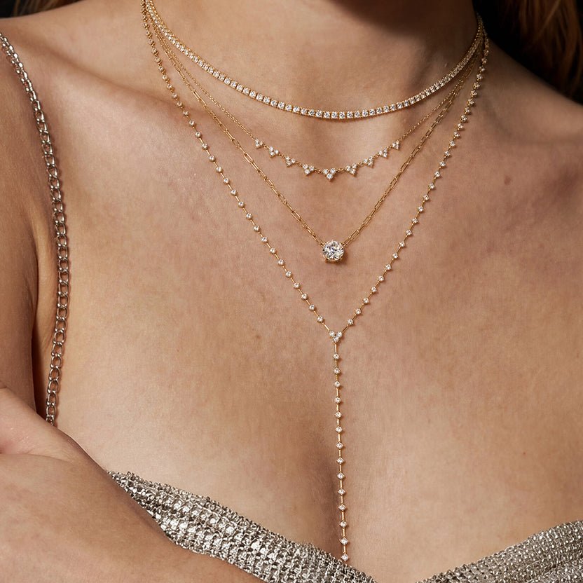 14K Rosette Lab Diamond Cluster Station Necklace - Nolita