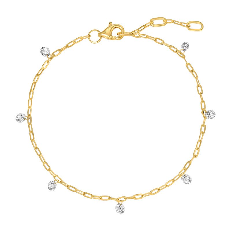 14K Round Drilled Lab Diamond Paperclip Bracelet - Nolita
