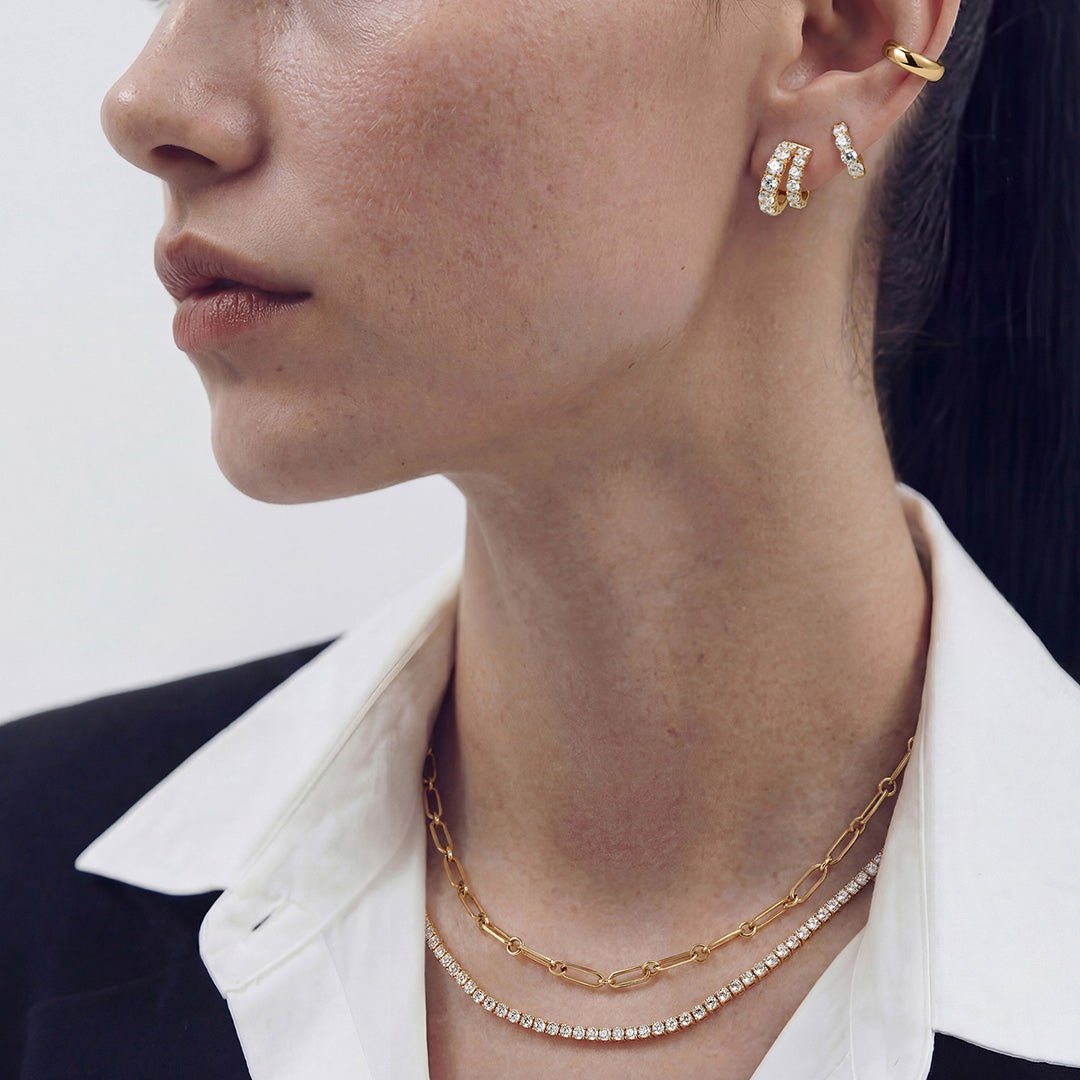 14K Round Lab Diamond Pavé Huggie Earrings - Nolita