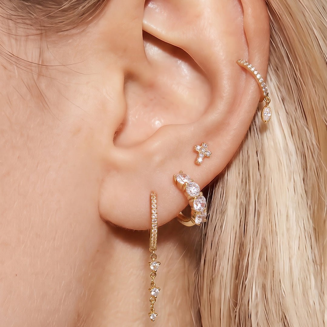 14K Round Lab Diamond Pavé Huggie Earrings - Nolita