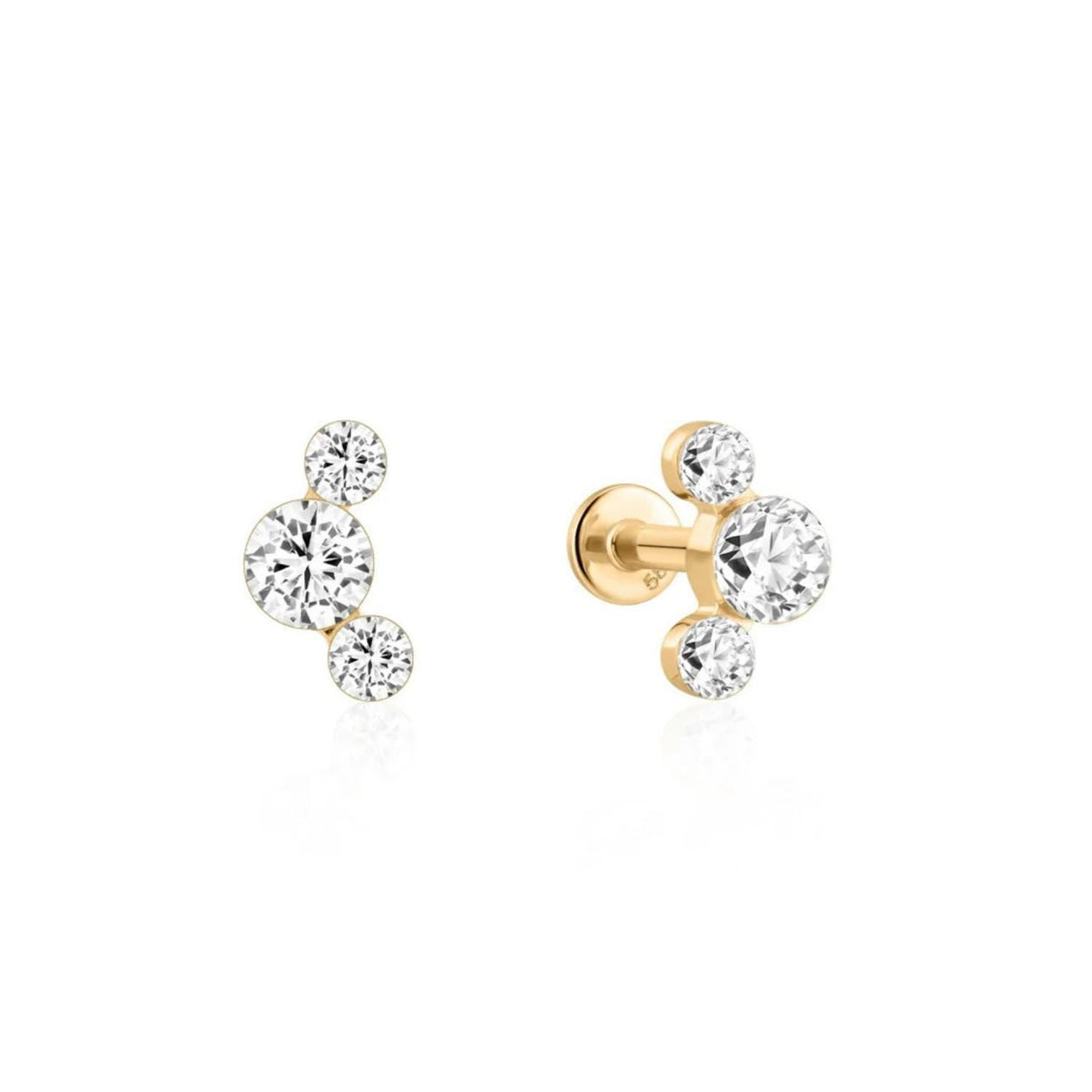 14K Round Trio Row Lab Diamond Flat Back Stud - Nolita