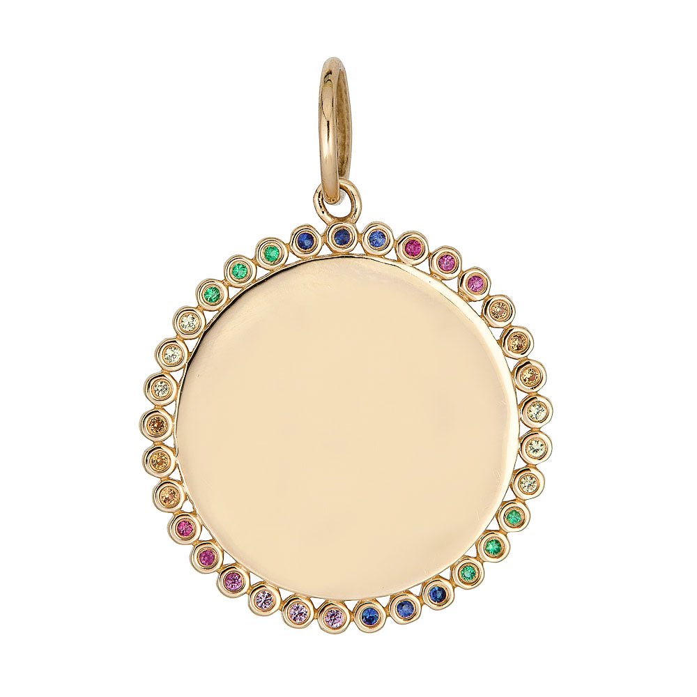 14K Sapphire Rainbow Disc Charm - Nolita