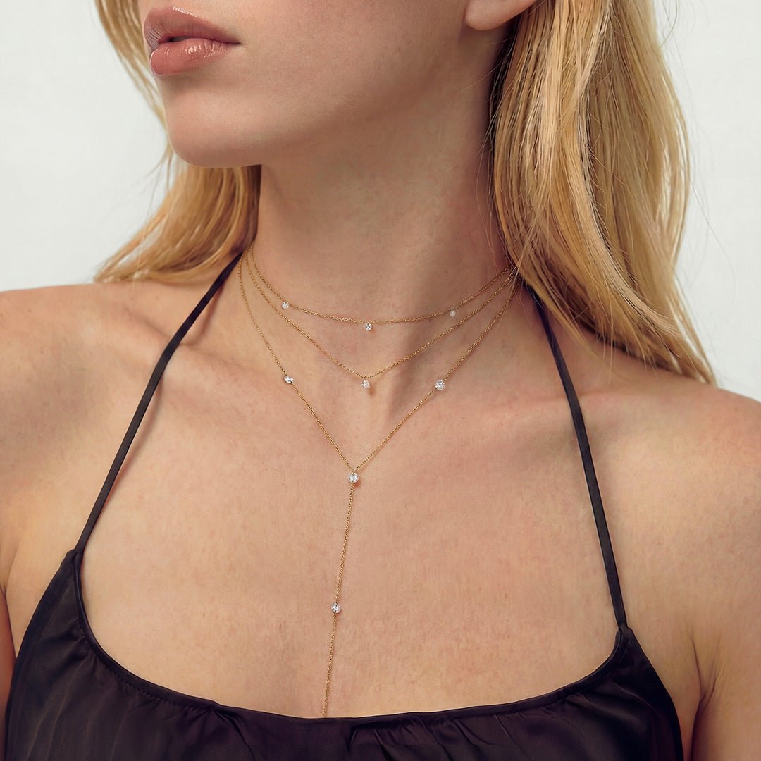 14K Serein Drilled Lab Diamond Lariat Necklace - Nolita