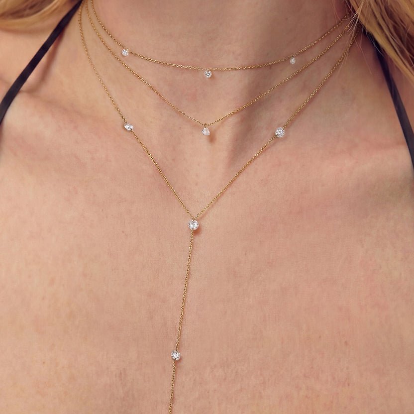 14K Serein Drilled Lab Diamond Lariat Necklace - Nolita