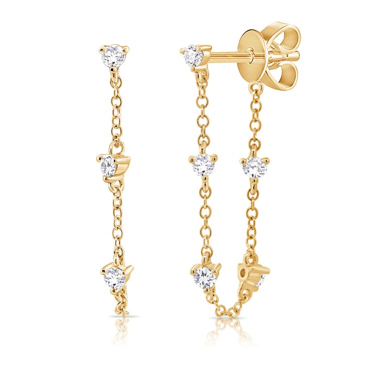 14K Simple Diamond Chain Earring - Nolita