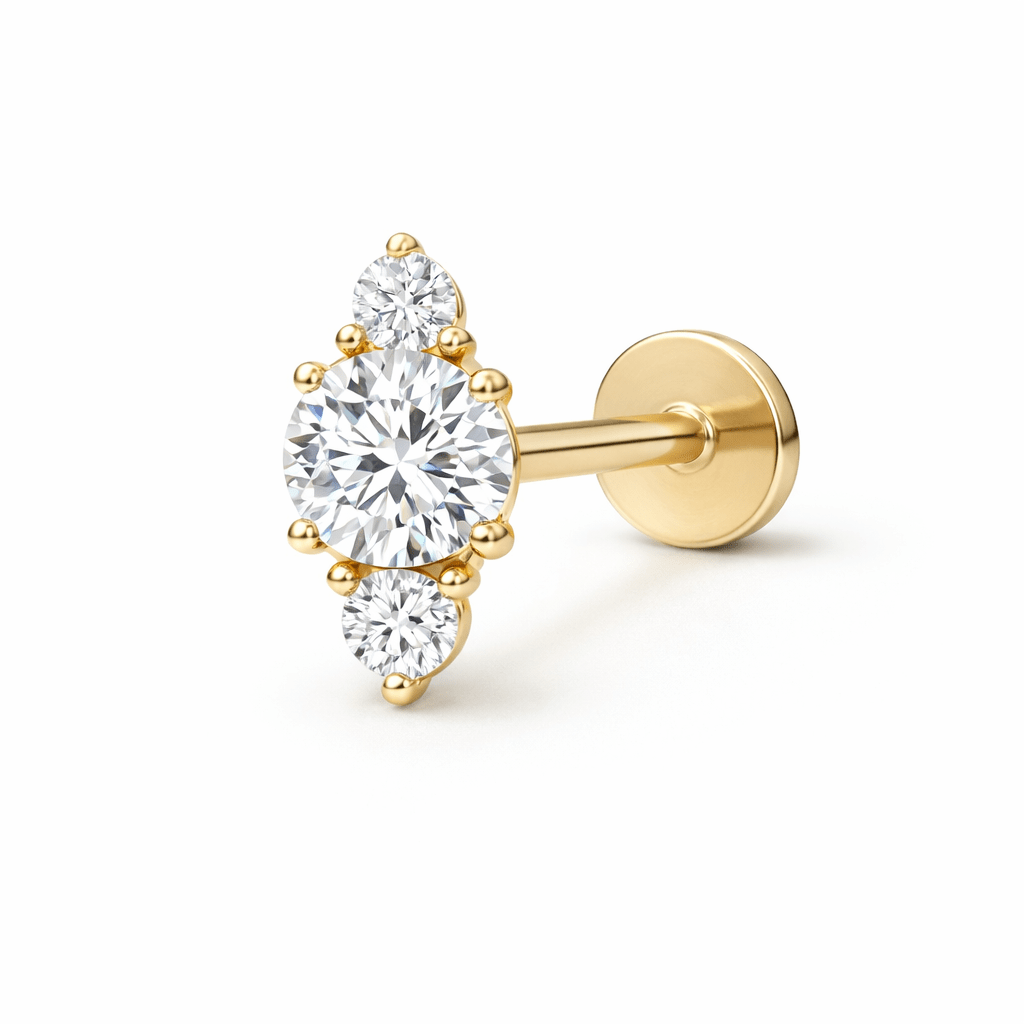 14K Trilogy Lab Grown Diamond Flat Back Single Stud - Nolita