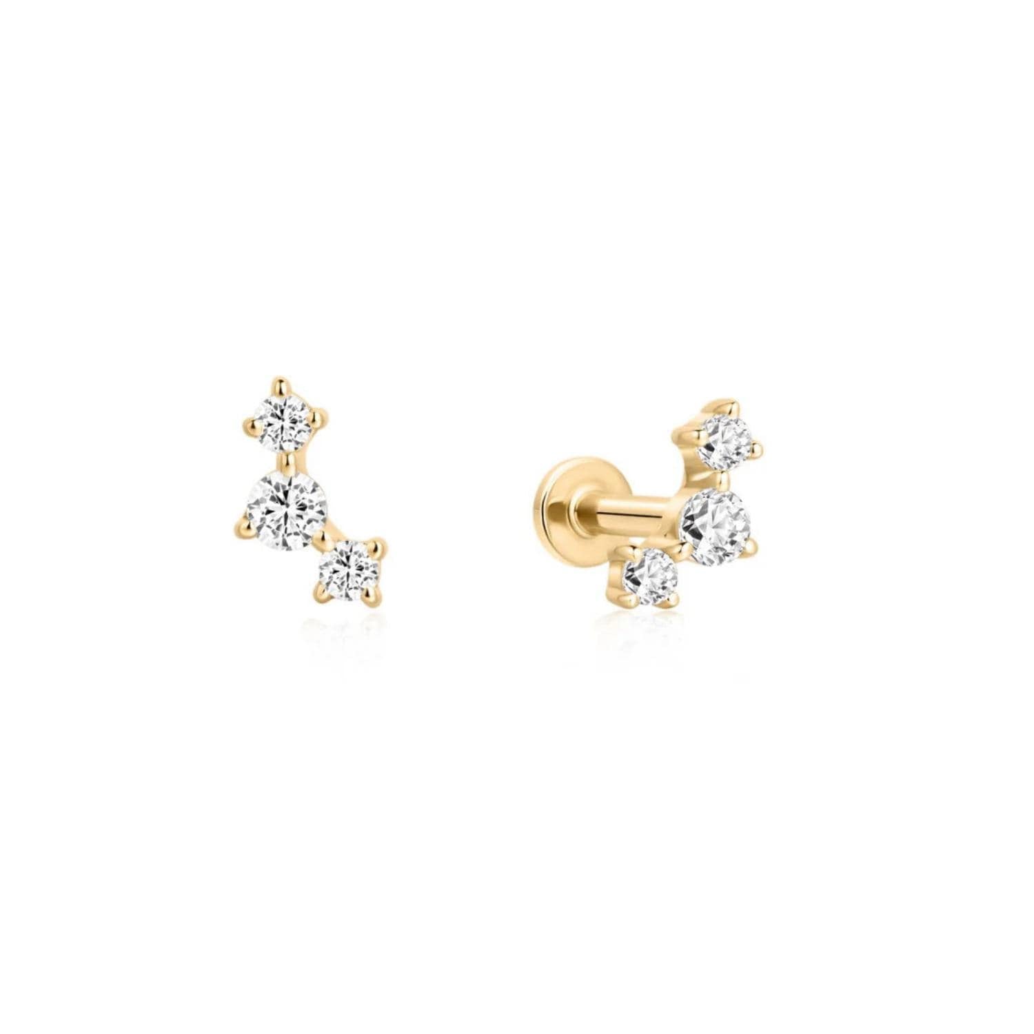 14K Trinity Cluster Diamond Flat Back Stud - Nolita