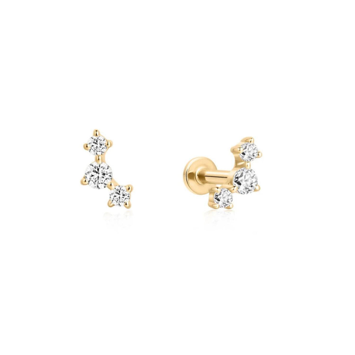 14K Trinity Cluster Diamond Flat Back Stud - Nolita