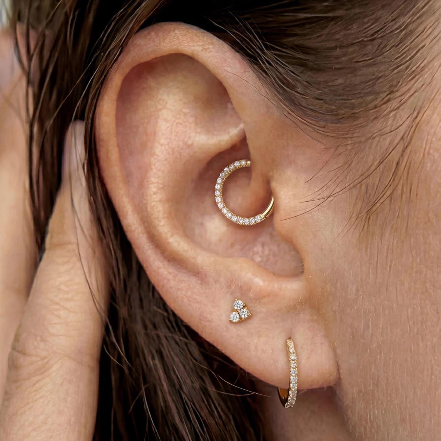 14K Trinity Cluster Diamond Flat Back Stud - Nolita