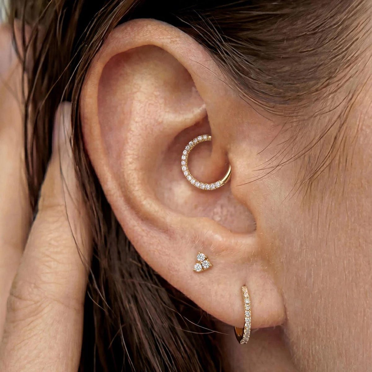 14K Trinity Cluster Diamond Flat Back Stud - Nolita