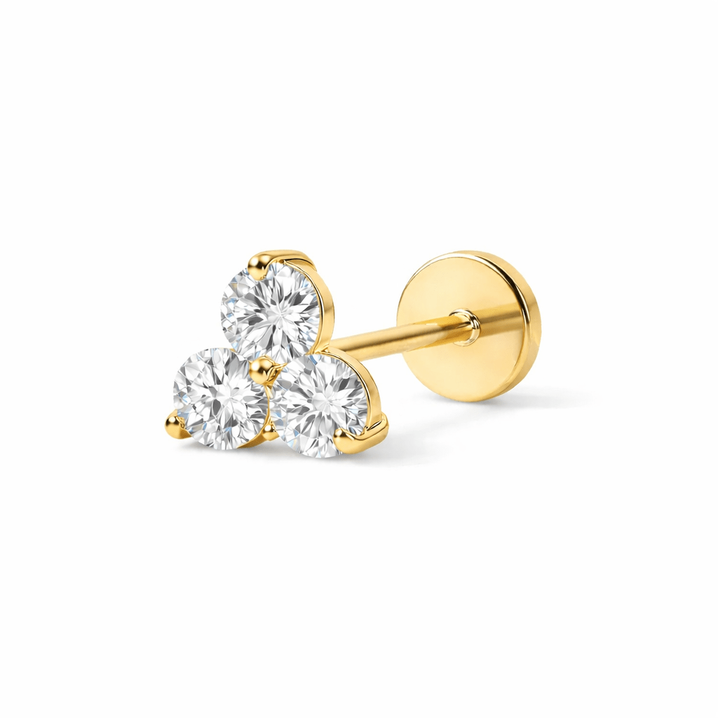 14K Trio Lab Diamond Flat Back Single Stud - Nolita