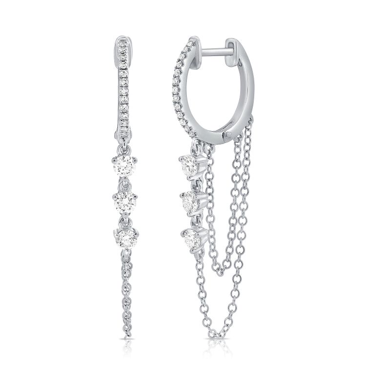 14K Triple Diamond Chain Huggie Earrings - Nolita