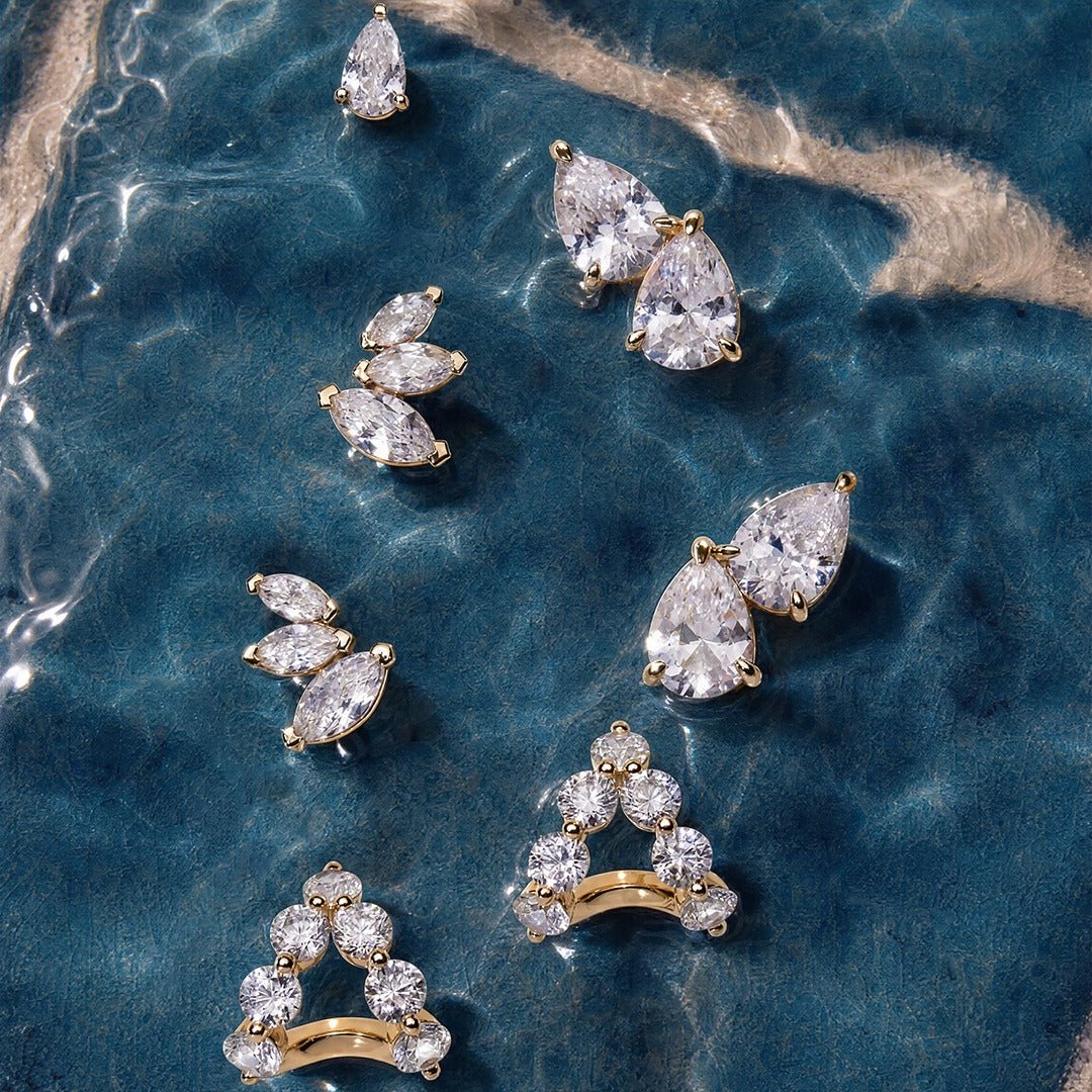 14K Triple Marquise Cluster Lab Diamond Studs - Nolita