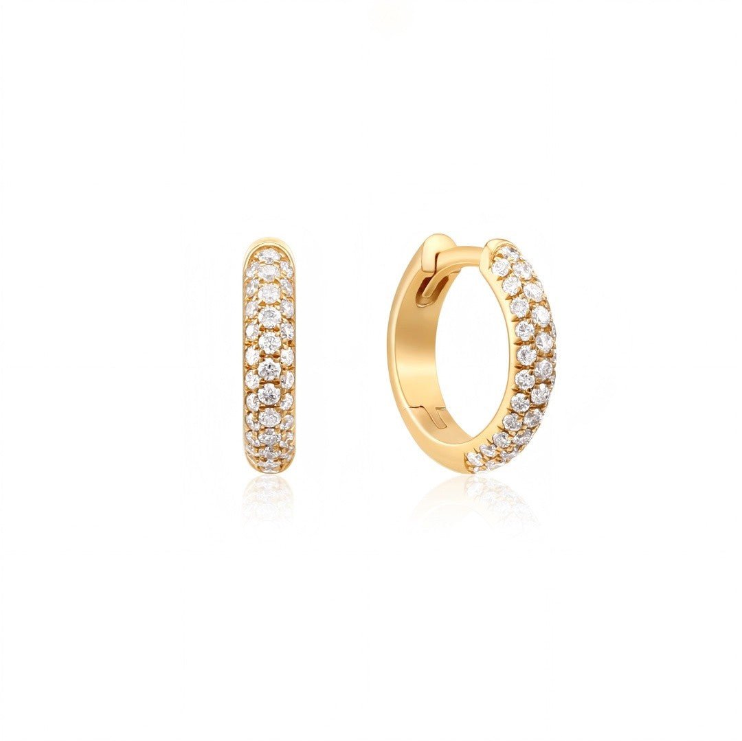 14K Triple Row Pavé Lab Diamond Huggie Earrings - Nolita