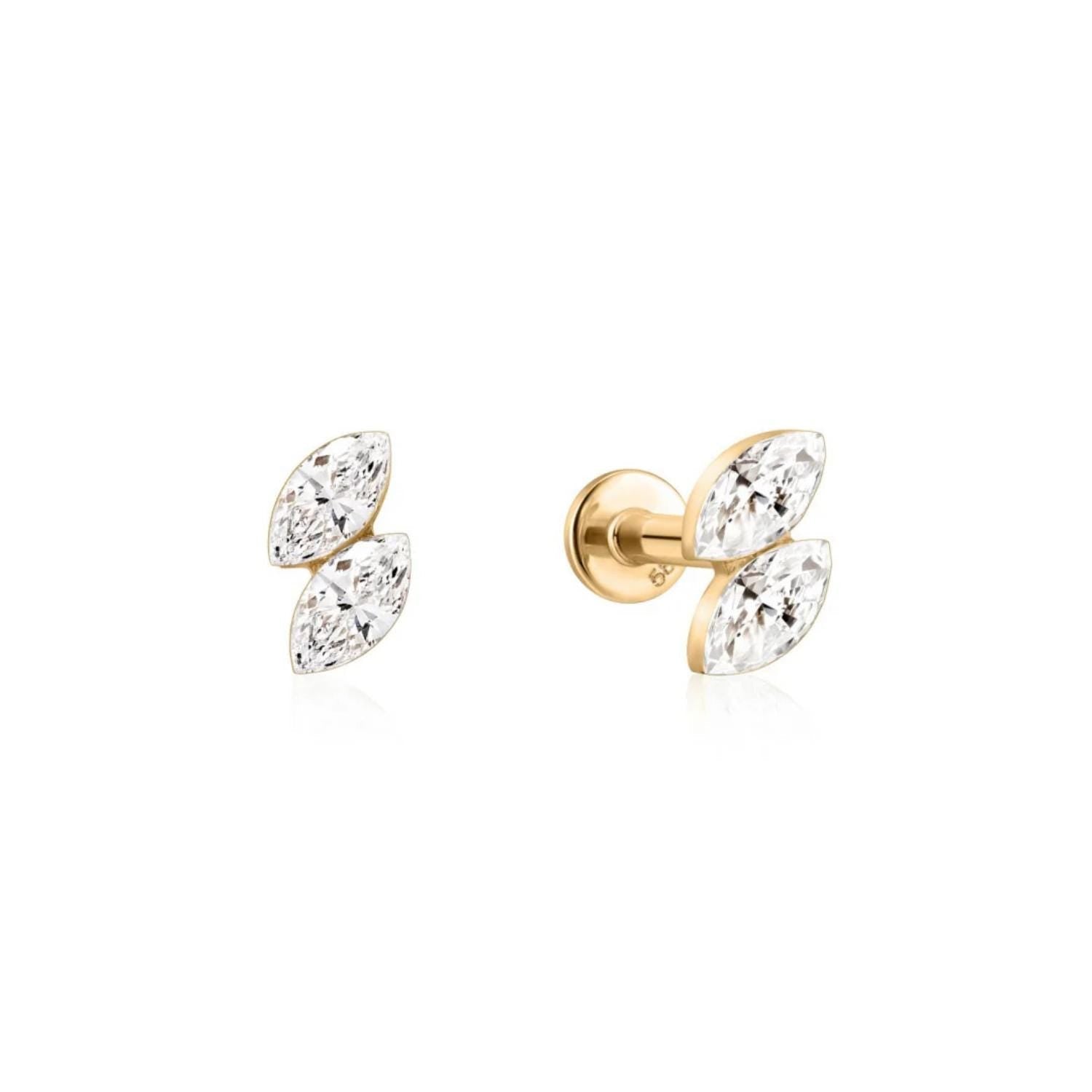 14K Twin Marquise Lab Diamond Flat Back Stud - Nolita