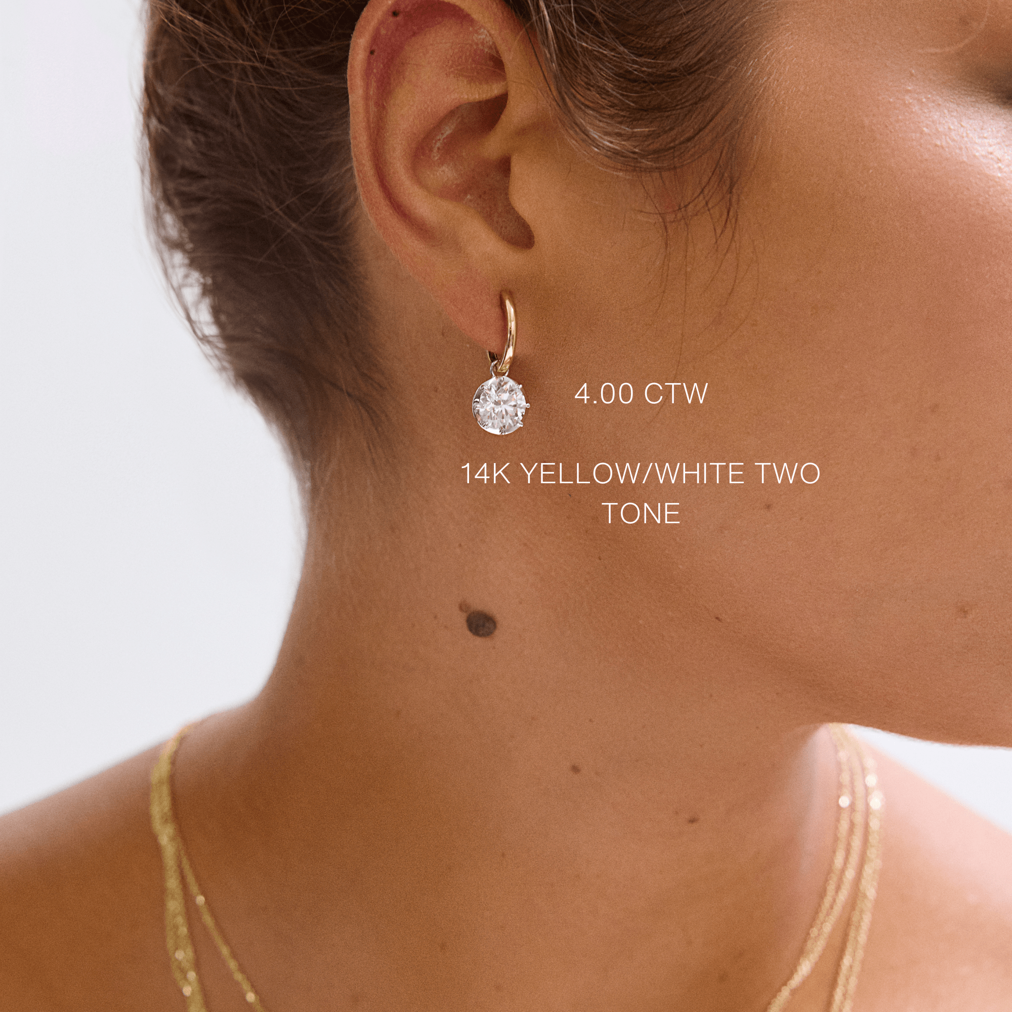 14K Two Tone Georgian Lab Diamond Hoop Earrings - Nolita