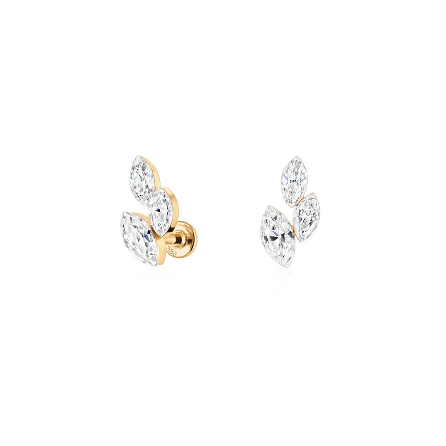 14K Vine Leaf Lab Diamond Flat Back Stud - Nolita