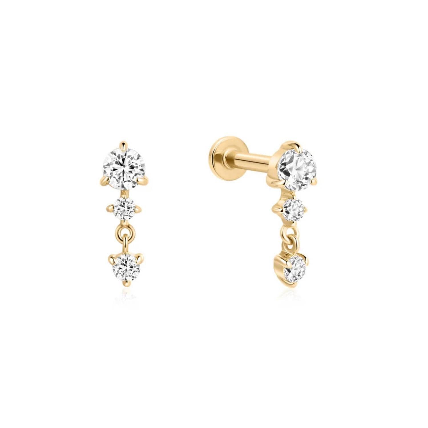 14K Waterfall Drop Lab Diamond Flat Back Stud - Nolita
