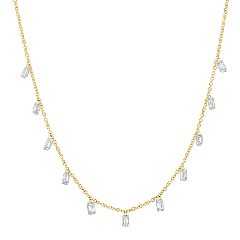 14K Yellow Gold Drilled Dangle Emerald Lab Diamond Necklace - Nolita