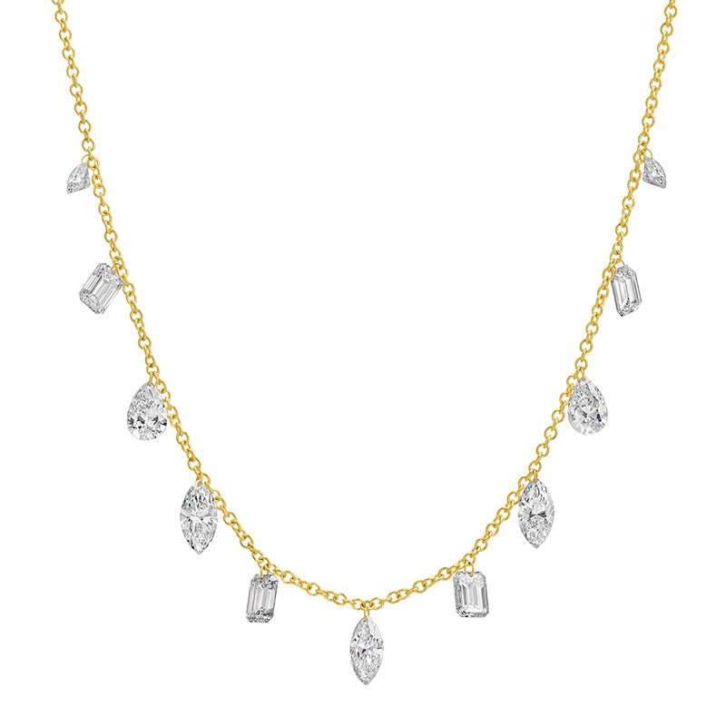 14K Yellow Gold Drilled Dangle Multi Shape Lab Diamond Necklace - Nolita