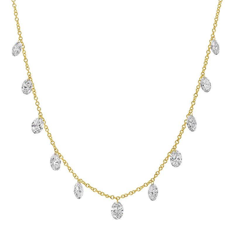 14K Yellow Gold Drilled Dangle Oval Lab Diamond Necklace - Nolita