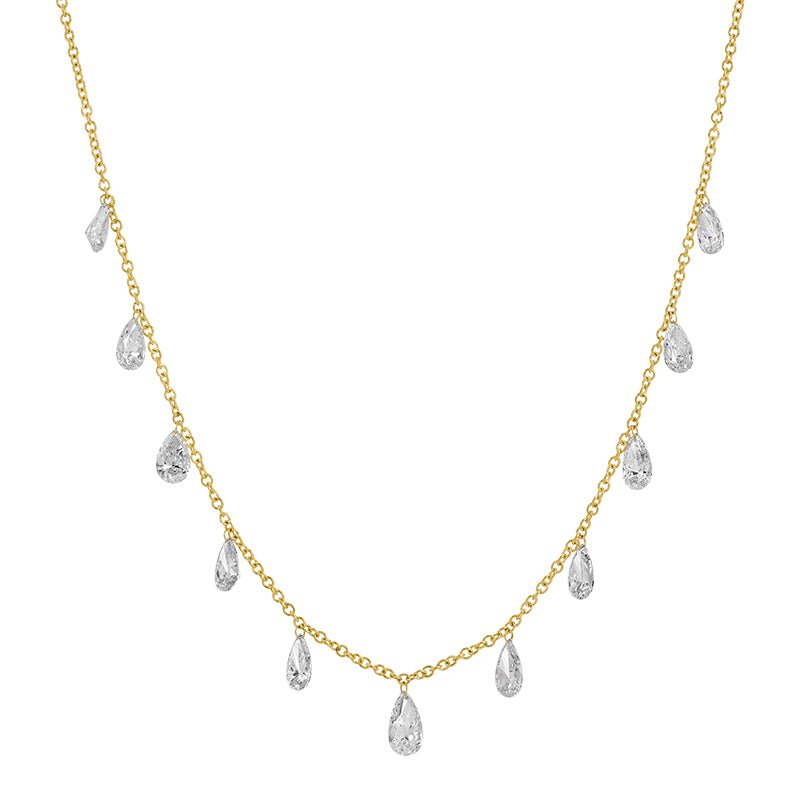 14K Yellow Gold Drilled Dangle Pear Lab Diamond Necklace - Nolita