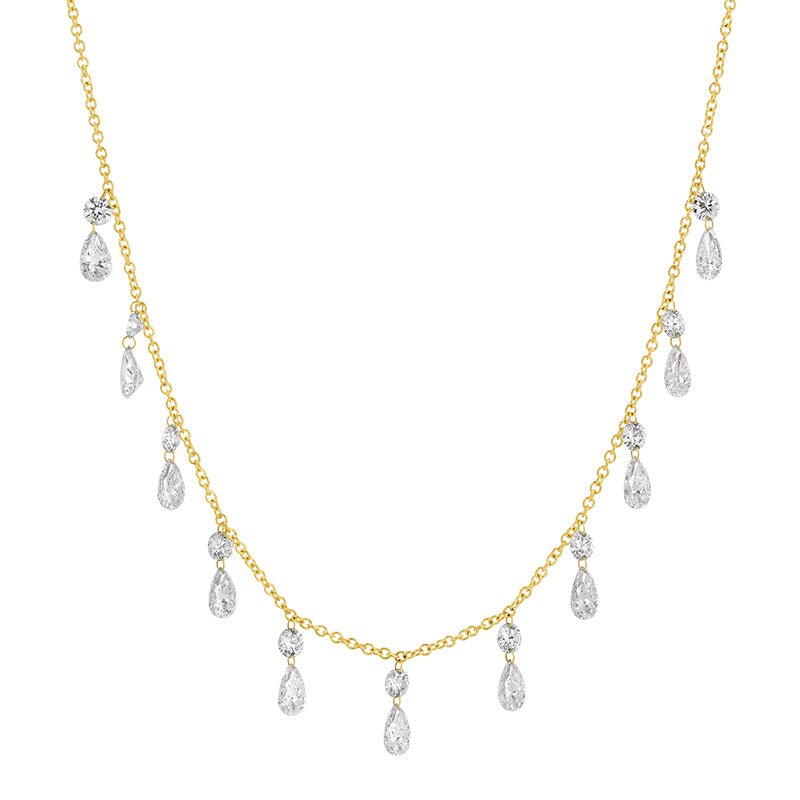 14K Yellow Gold Drilled Dangle Round & Pear Lab Diamond Necklace - Nolita