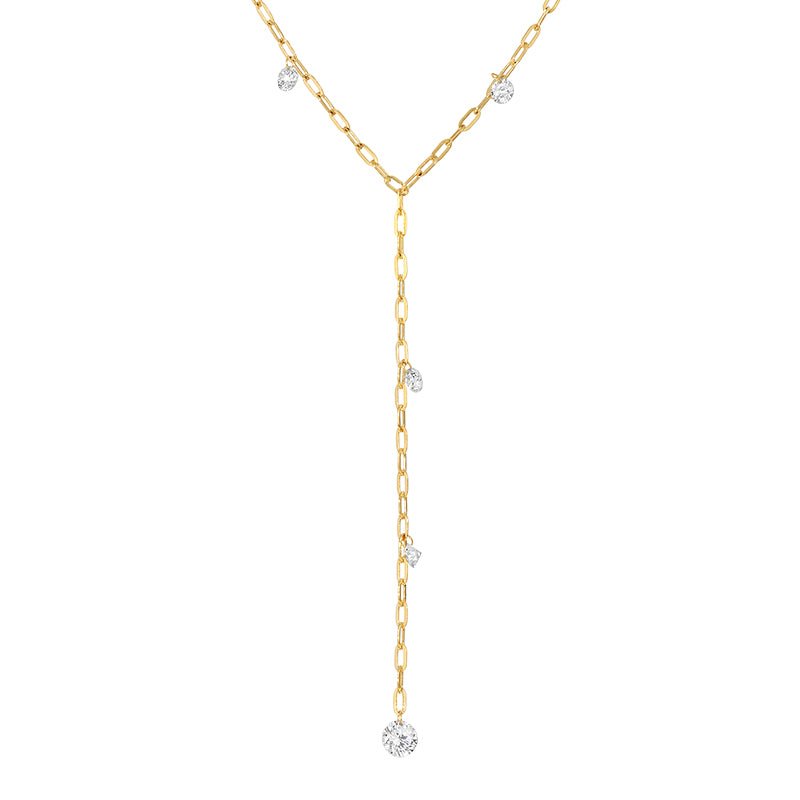14K Yellow Gold Y Paperclip Lab Diamond Necklace - Nolita