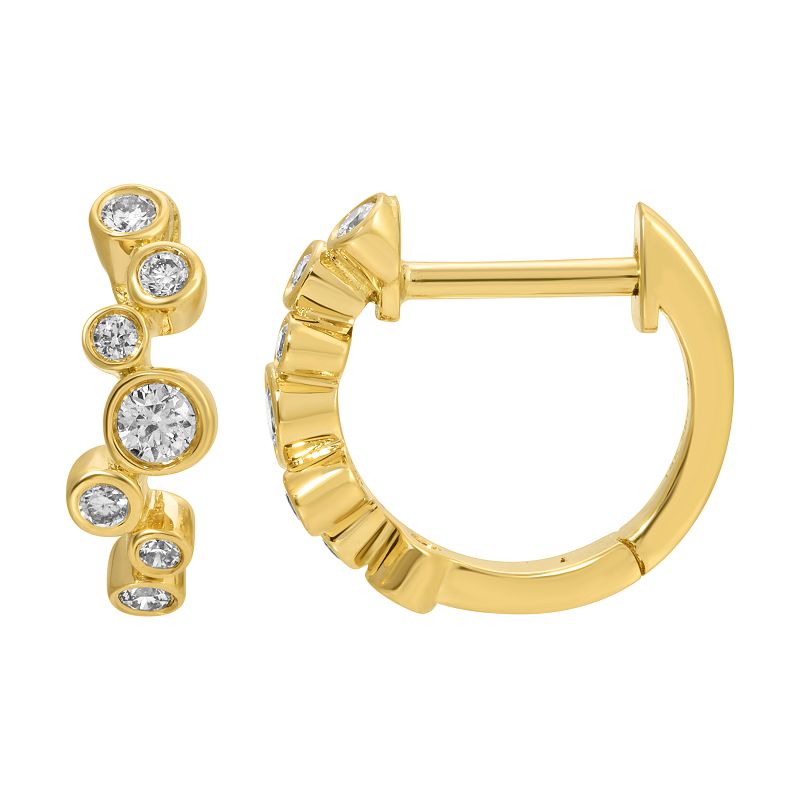 14K Gold Bezel Diamond Huggie Earrings