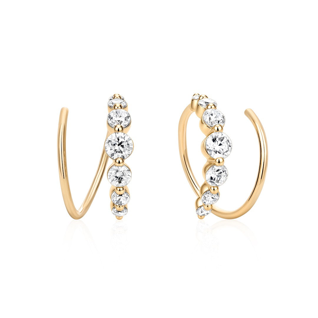 14K Double Hoop Graduated Lab Diamond Earrings