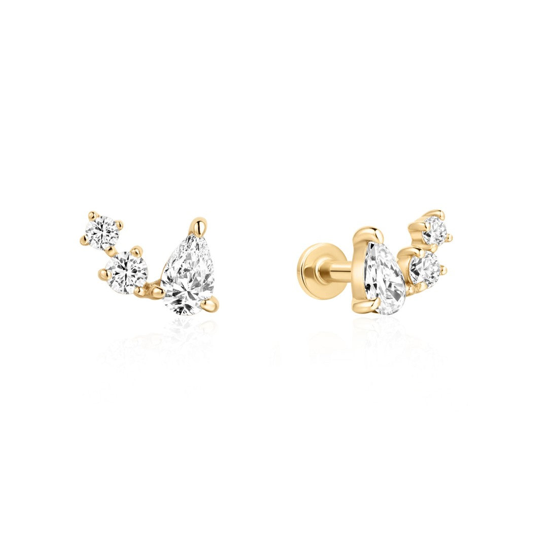 14K Aurora Cluster Lab Diamond Flat Back Stud