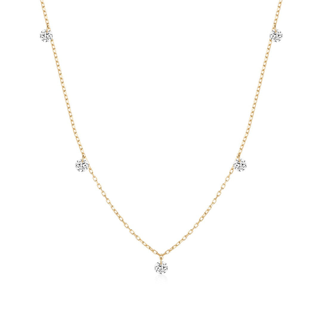 14K Aster Drilled Lab Diamond Station Necklace