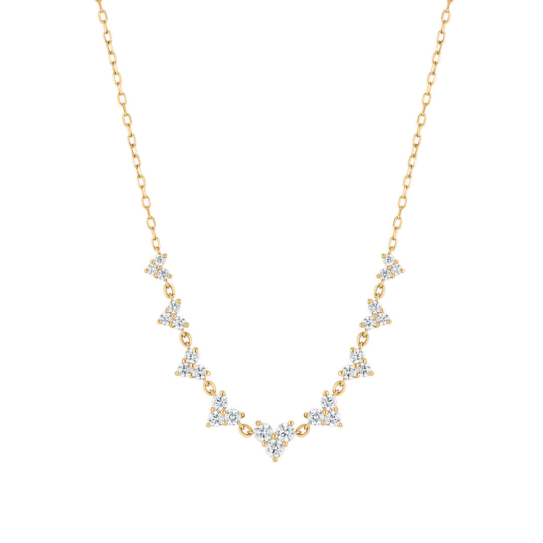 14K Rosette Lab Diamond Cluster Station Necklace