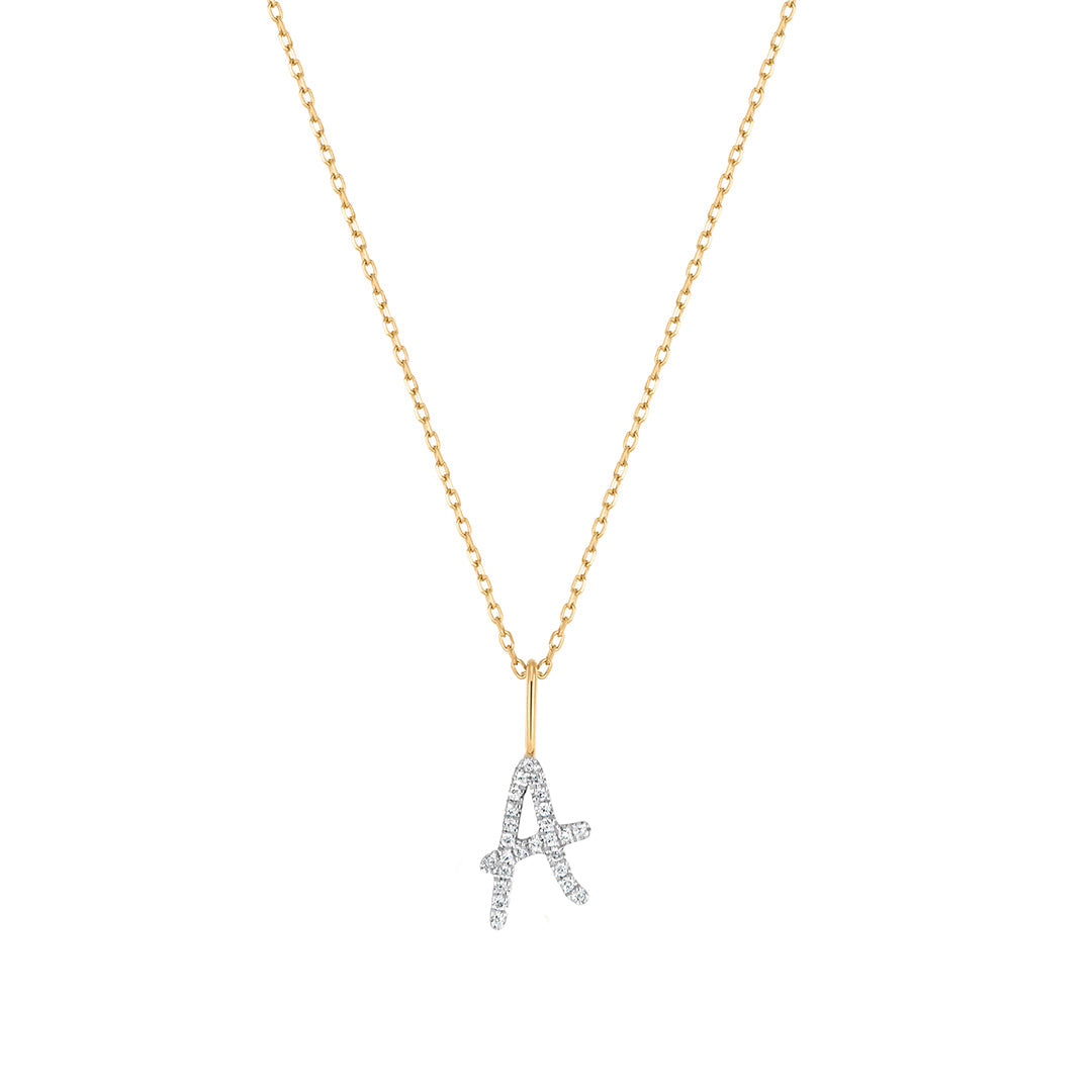14K Pavé Initial Lab Diamond Necklace