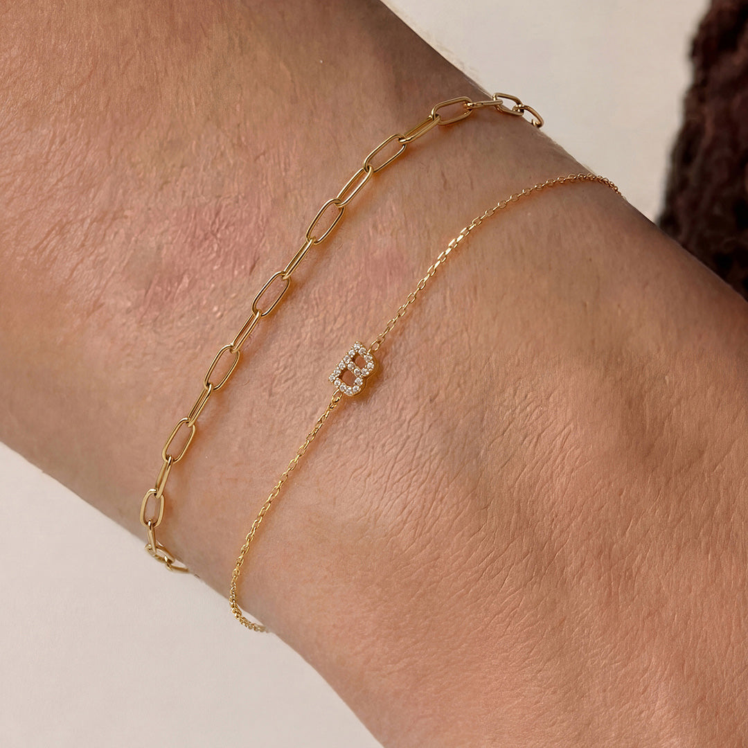14K Pavé Initial Lab Diamond Chain Bracelet