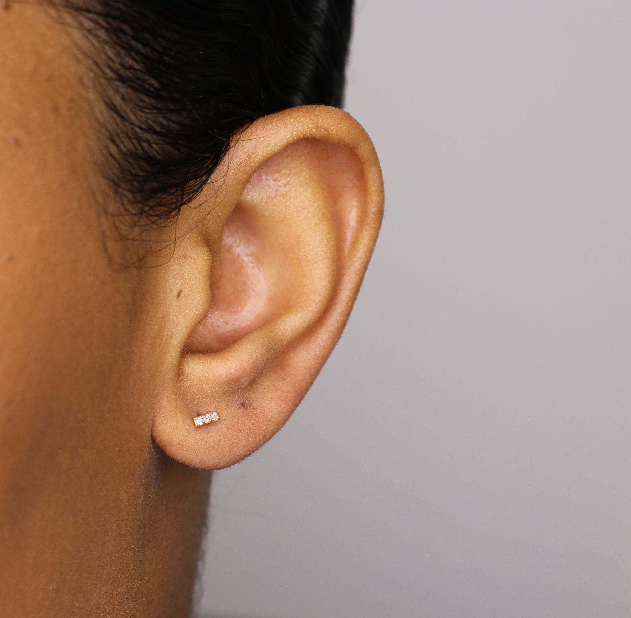 14K Small Diamond Bar Studs