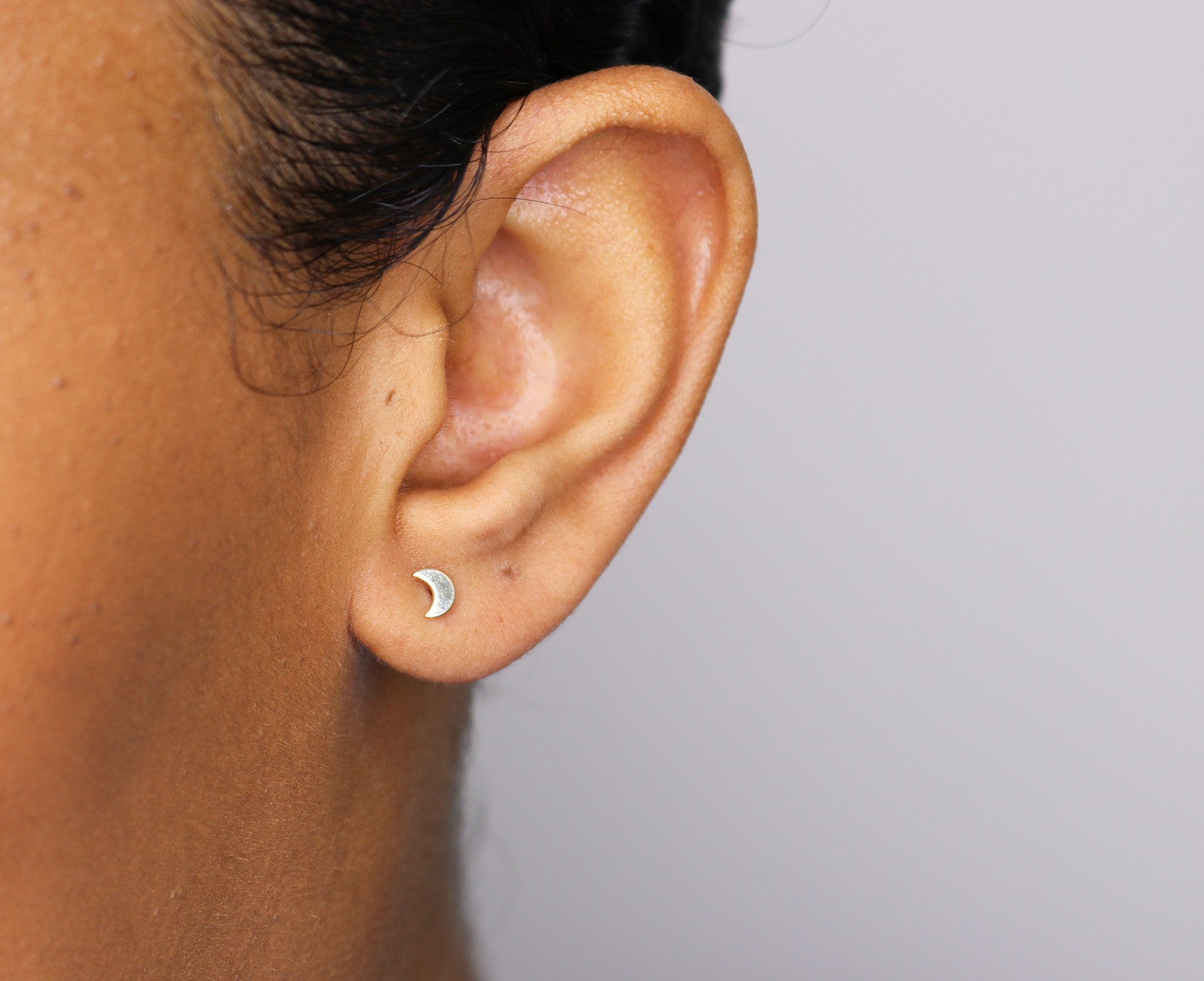14K Gold Crescent Moon Studs