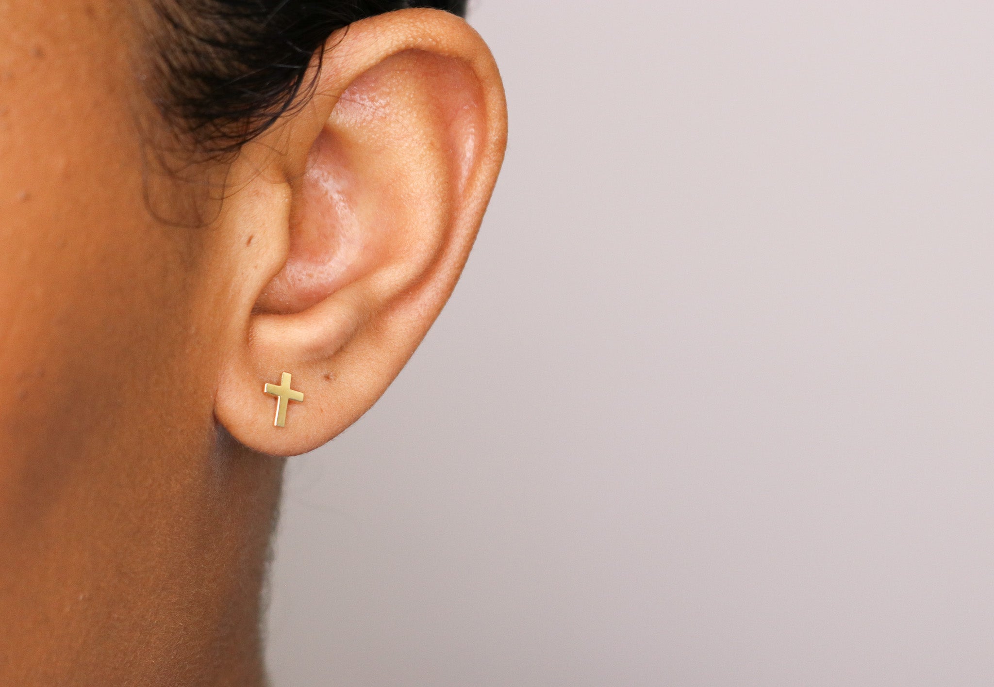 14K Simple Gold Cross Studs