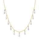 14K Yellow Gold Drilled Dangle Round & Pear Lab Diamond Necklace