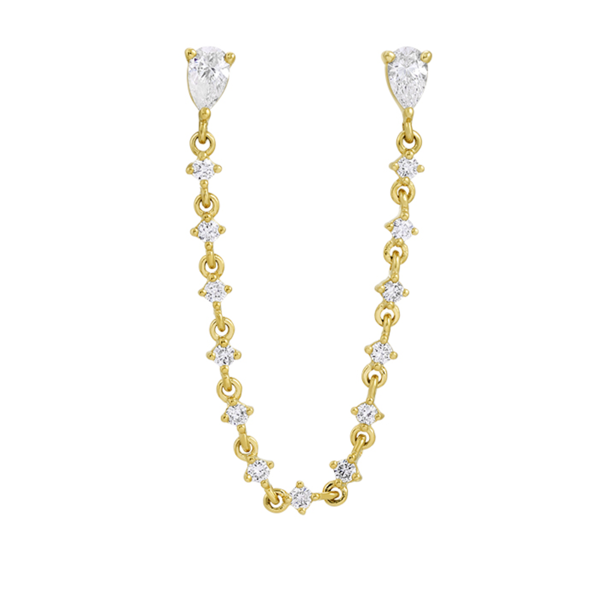 14K Pear Diamond Double Stud Earring