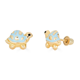 14K Enamel Green Turtle Studs