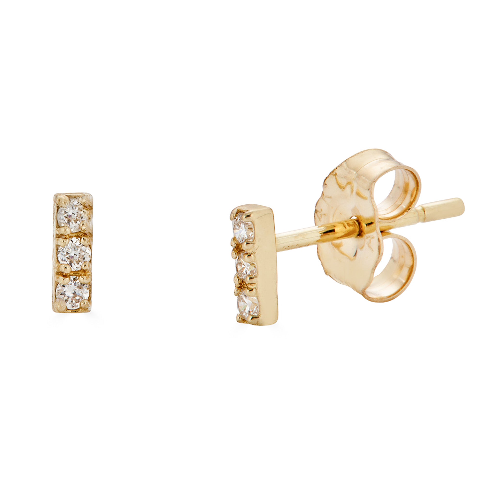 14K Small Diamond Bar Studs