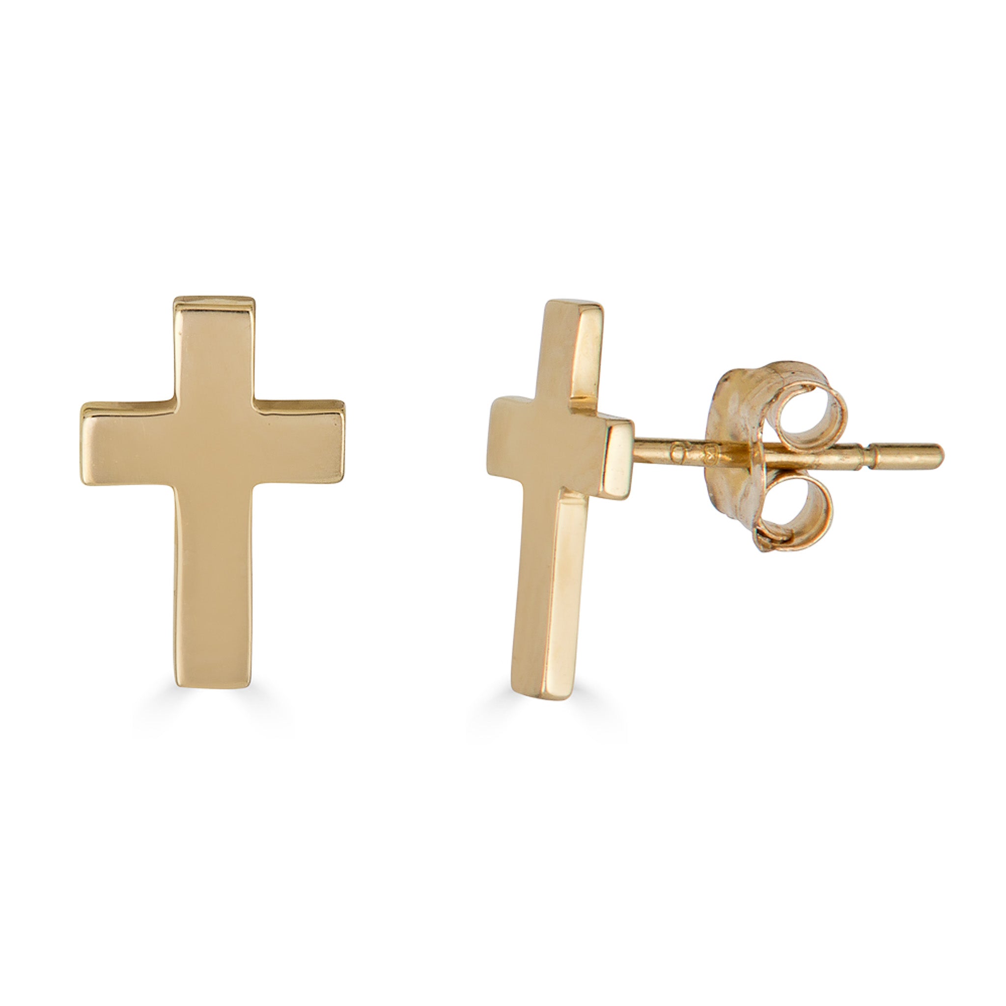 14K Simple Gold Cross Studs