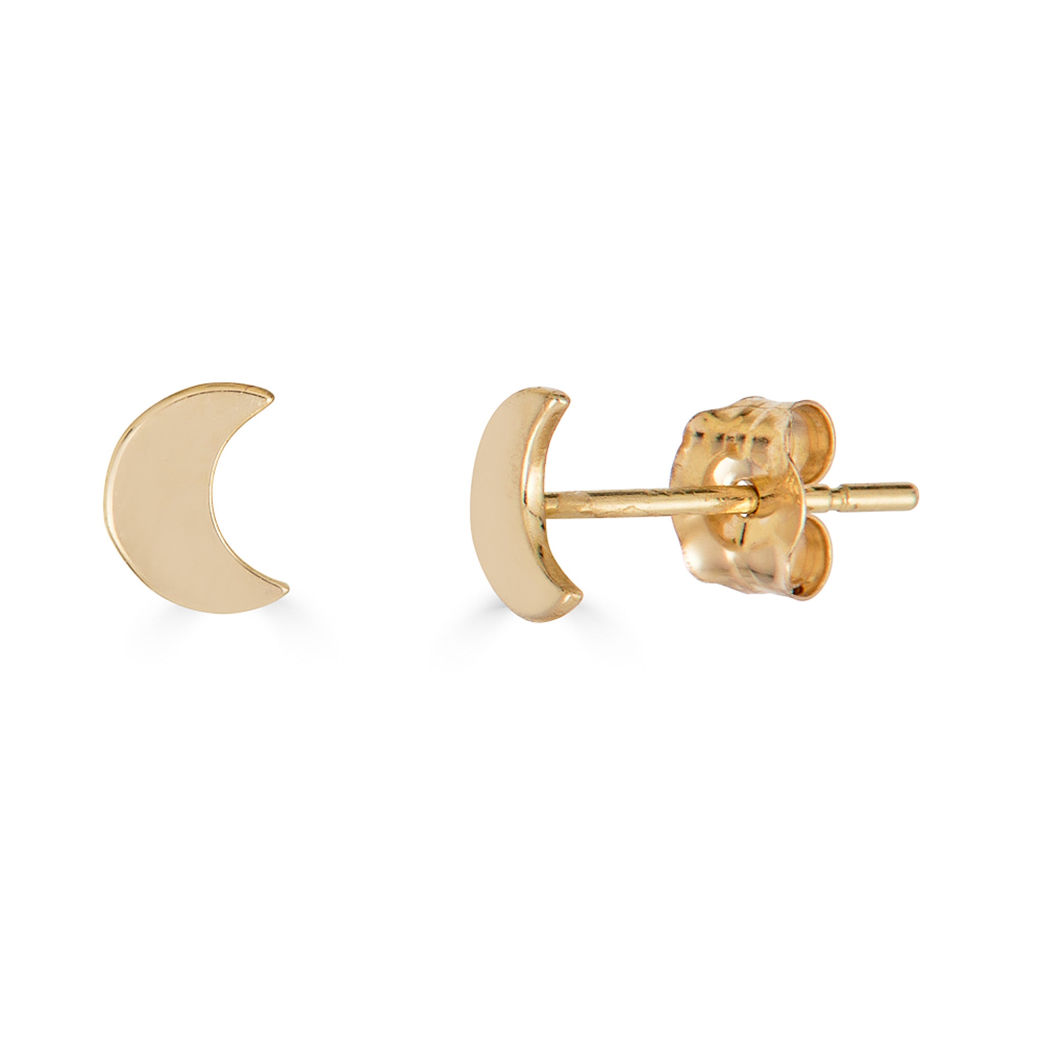 14K Gold Crescent Moon Studs