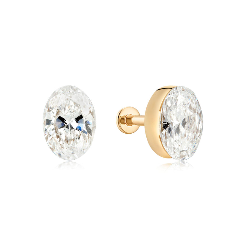 14K Aura Invisible Oval Lab Diamond Flat Back Stud