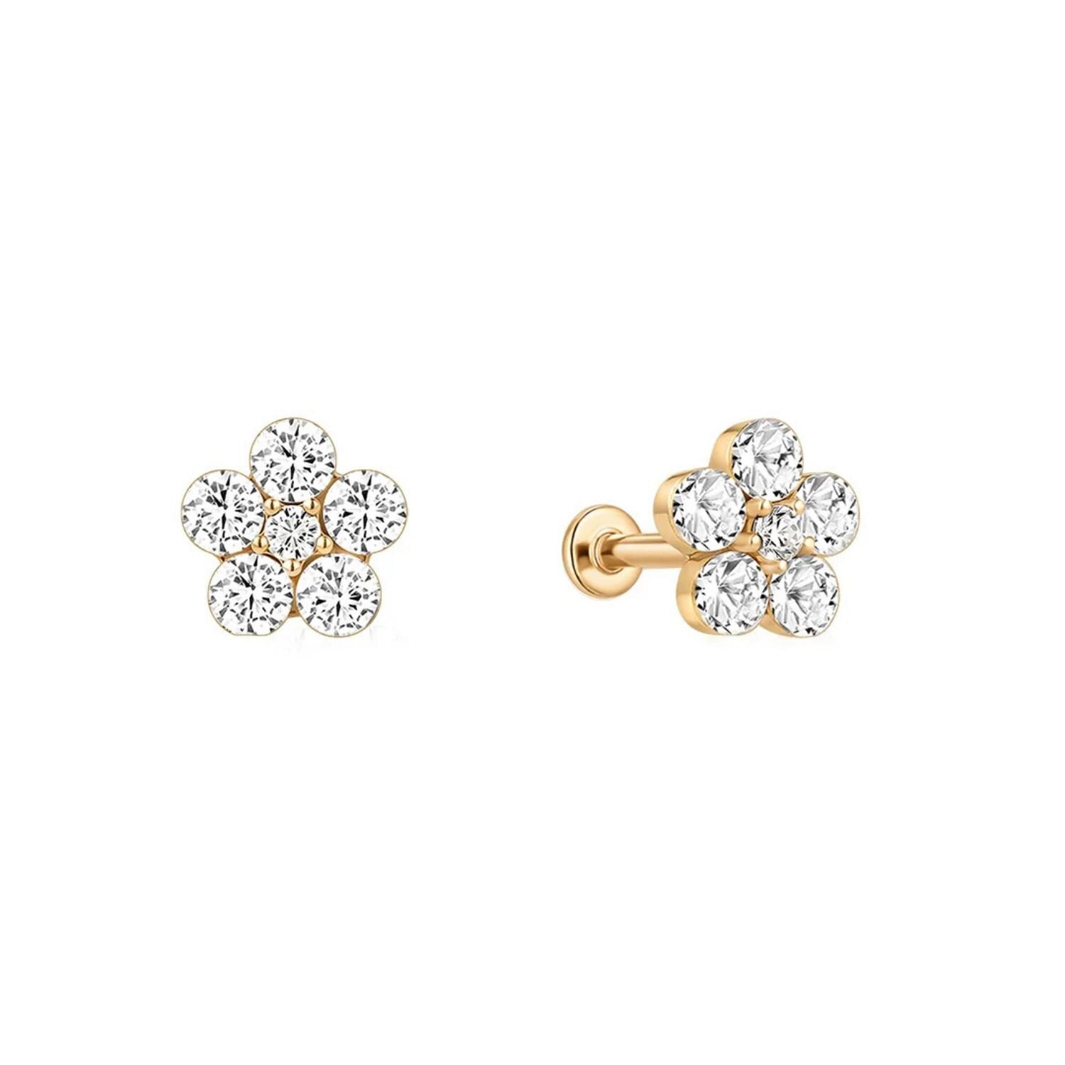 14K Daisy Cluster Lab Diamond Flat Back Stud