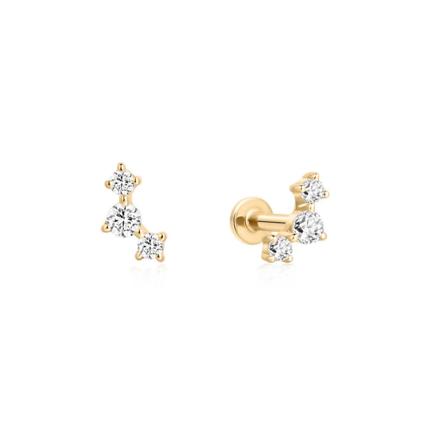14K Trinity Cluster Diamond Flat Back Stud