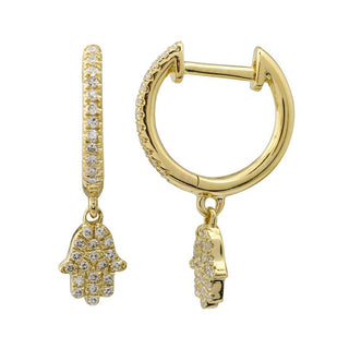 14K Dangling Hamsa Huggie Earrings