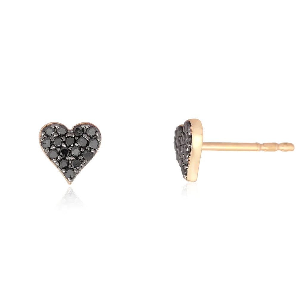 14K Black Diamond Heart Stud Earrings - Nolita